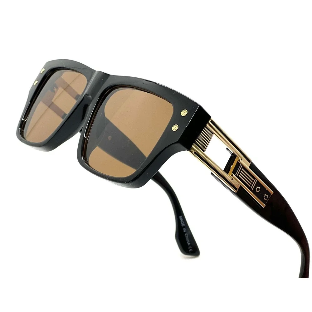 Sunglasses Black Frame Gold Accents Brown Lens Driving Beach Style Aviator Gafas